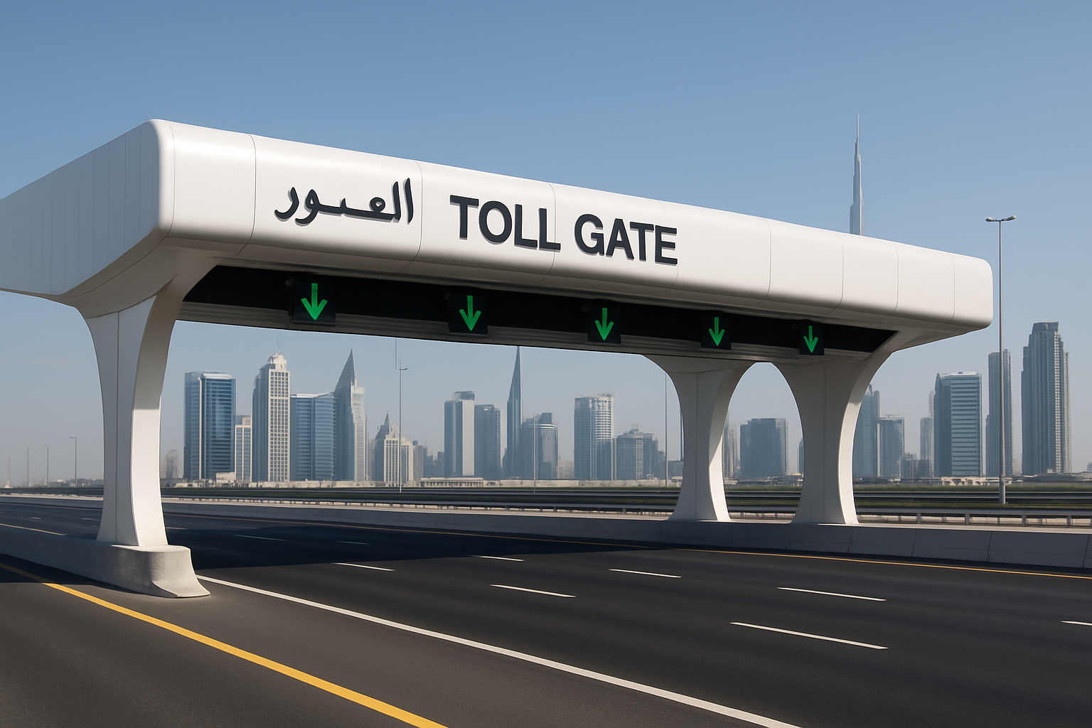 Modern toll gate on a Dubai highway